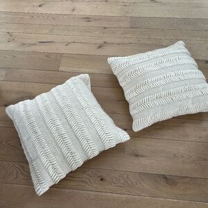 WEST ELM SET 2 CREAM Chunky Herringbone Wool Blend Pillow Cover ONLY 20 X 20